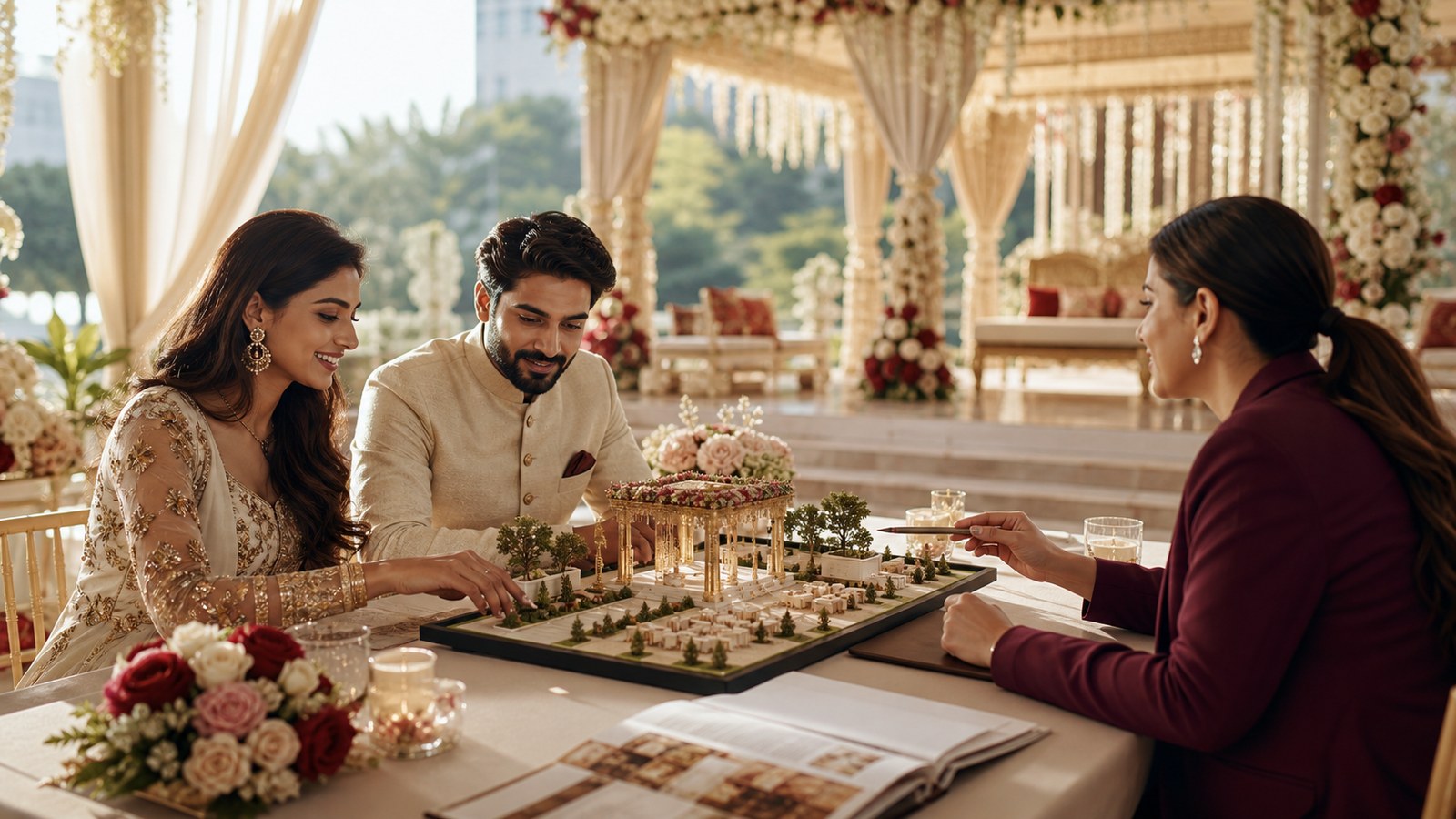 Wedding planning consultation with an elegant Indian wedding planning board in Bengaluru metropolitan region and nearby Karnataka destinations — Bangalore