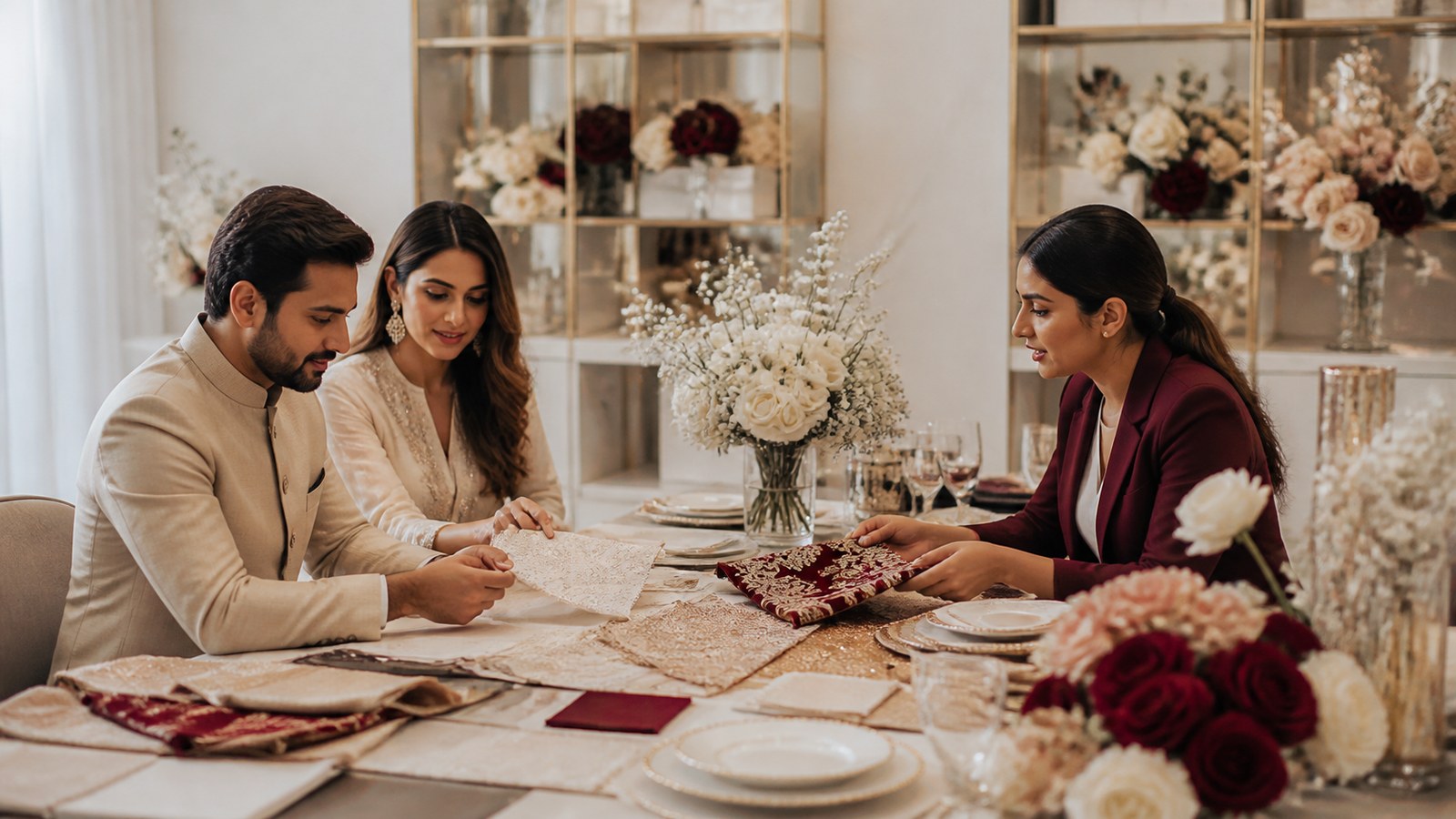 Wedding planning consultation with an elegant Indian wedding planning board in Kochi and Kerala’s backwater, coastal and hill wedding destinations