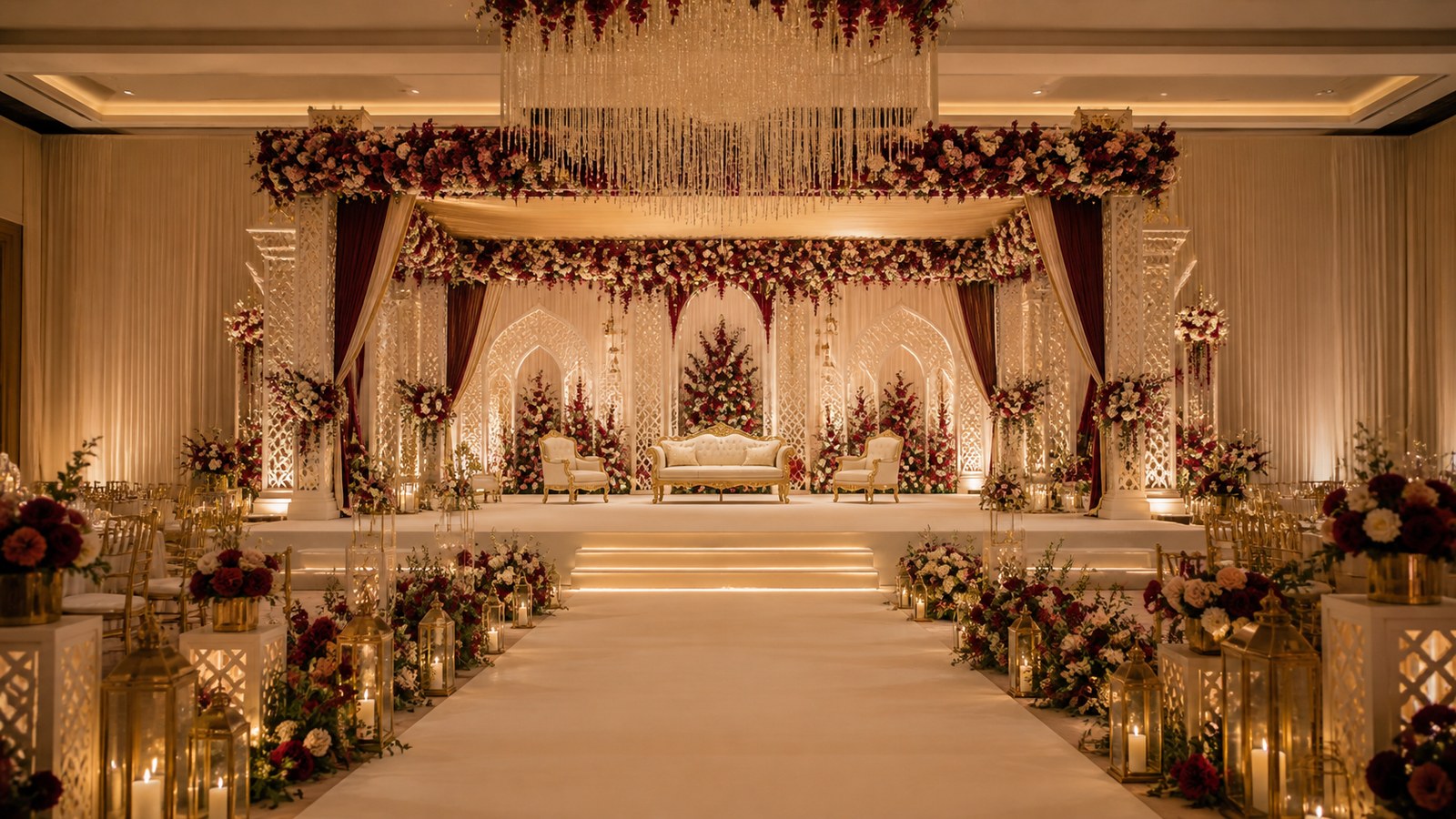 Luxury Indian wedding décor concept and floral installation in Kochi and Kerala’s backwater, coastal and hill wedding destinations