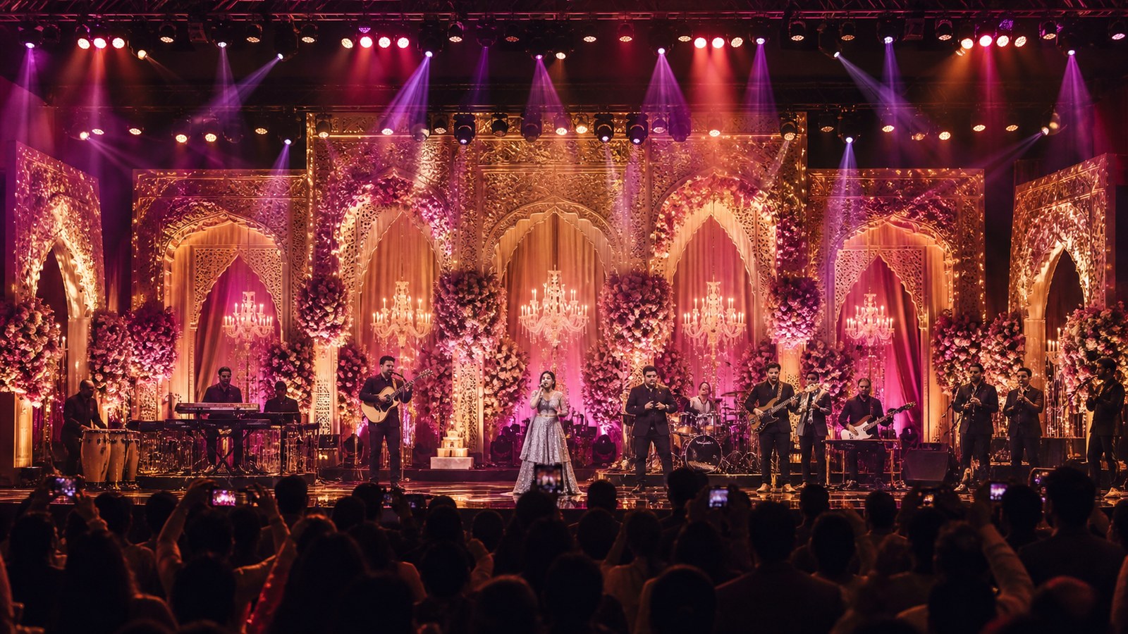 Wedding entertainment stage with live performers in Kochi and Kerala’s backwater, coastal and hill wedding destinations