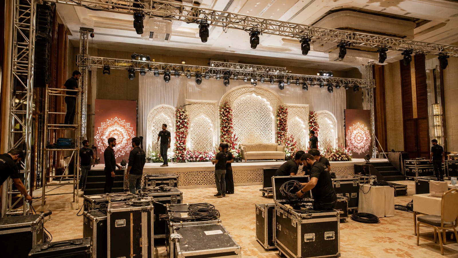 Large wedding event production build in Kochi and Kerala’s backwater, coastal and hill wedding destinations
